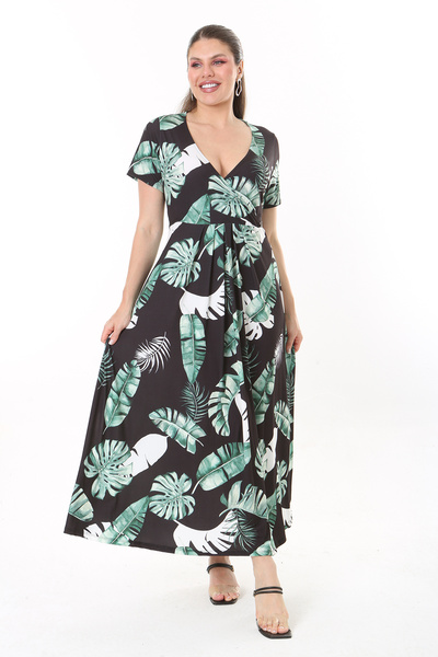 Şans Γυναικείο Μακρύ Φόρεμα Μεγάλου Μεγάλου Πράσινου Περιλαίμιου 65N37735