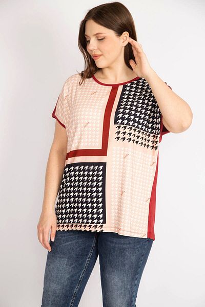 Şans Γυναικεία πολύχρωμη μπλούζα με σχέδιο Houndstooth 65n36212 σε Plus Size