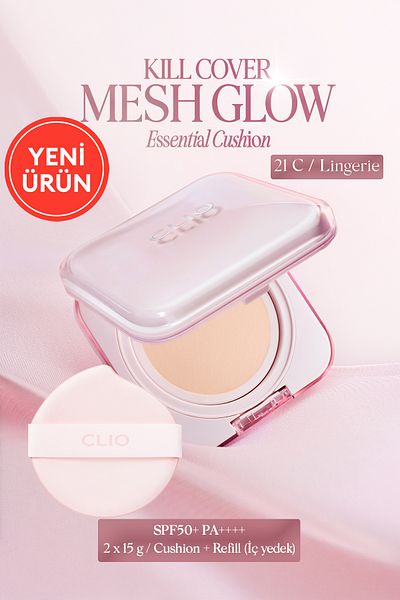 CLIO Kill Cover Mesh Glow Essential Cushion Set with Hyaluronic Acid (21Cli̇ngeri̇e) Spf50 Pa