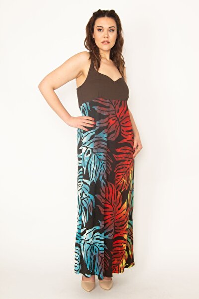 Şans Γυναικείο Μεγάλο Μέγεθος Πολύχρωμο Πίσω Gipe ελαστικό λουράκι ρύθμισης μήκους Πολύχρωμο μακρύ φόρεμα 65n32733