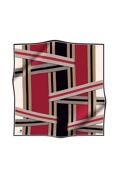 Vissona 100% Twill Silk Geometric Pattern Μαύρο - Μπορντό Χρώμα 90x90 Φουλάρι Σχήμα Φύτευσης: Ράψιμο στο χέρι