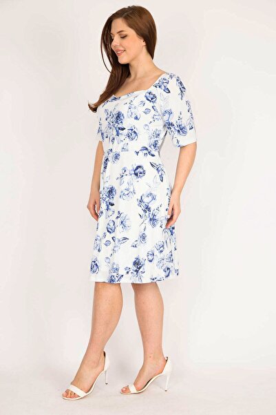 Şans Tekstil Women's Blue Elastic Shoulder Lined Dress 26a36044