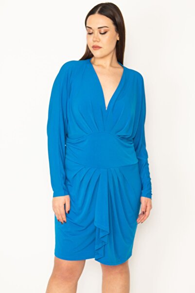 Şans Жіноче велике розмірне плаття з деталями на грудях і талії 65n31787