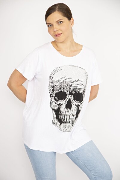 Şans Жіноча великого розміру біла блуза з ліковим коміром та лікрами 65n36703