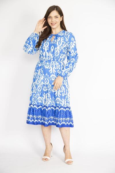 Şans Γυναικεία Saks Plus Size V-λαιμόκοψη, μέση και μανίκι από καουτσούκ φόρεμα δαπέδου με λεπτομέρειες 65n36402