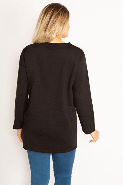 Şans Γυναικείο φούτερ μεγάλου μεγέθους Camel με στάμπα και τσέπη με λεπτομερή συνδυασμό χρωμάτων 65n28013