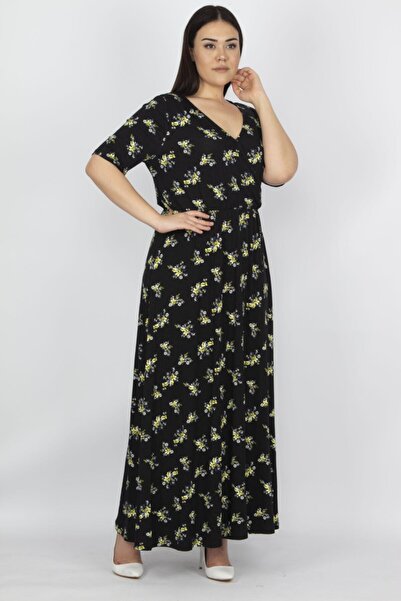 Şans Női nagyméretű, fekete, betakarított galléros viszkóz ruha 65n31693