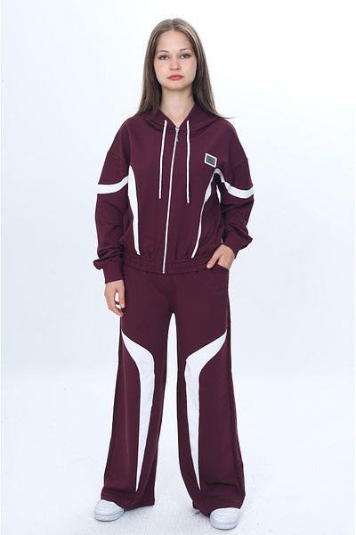 Asortix Set de trening pentru fete, 100% bumbac, cu glugă, cu fermoar, oversize, partea de jos și de sus, la modă-315