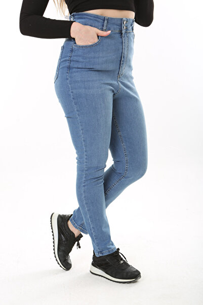 Şans Γυναικείο μεγάλο μέγεθος μπλε ψηλόμεσο στενό πόδι Lycra 5 τζιν 65N37642