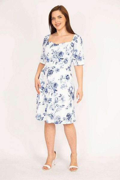 Şans Tekstil Women's Blue Elastic Shoulder Lined Dress 26a36044