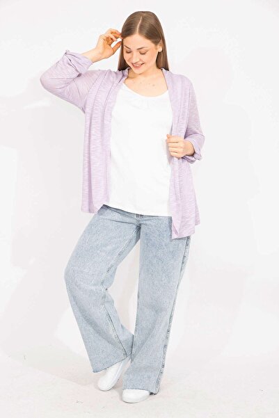 Şans Kadın Lila Büyük Beden Ikili Görünümlü Tek Parça Kol Detaylı Bluz 65n35575