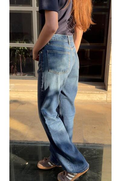 NİLİST Wide leg Bol Paça Kadın Lacivert Denim Jean Kot Pantolon
