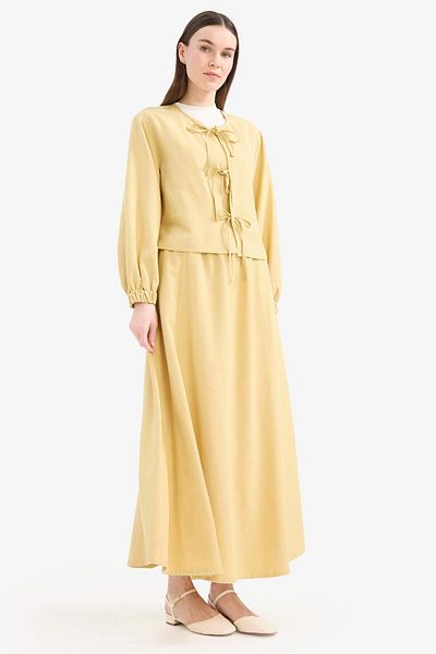 DeFacto Bluză hijab cu mânecă lungă din in, cu croi frontal, Relax Fit E5352AX25SP