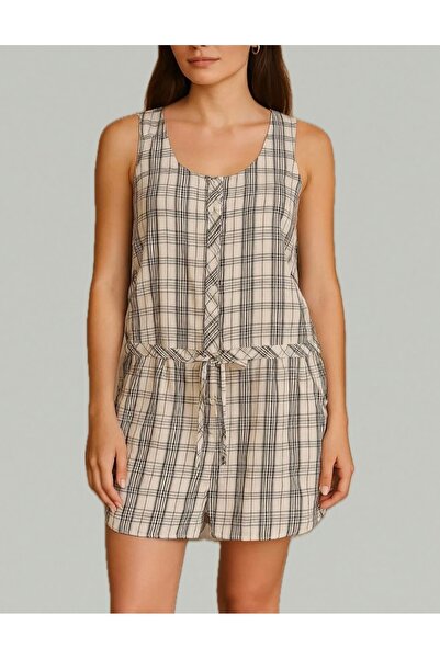 MERT ERKAN Buttoned Front Plaid Dress with Tunnel Detail on the Waist