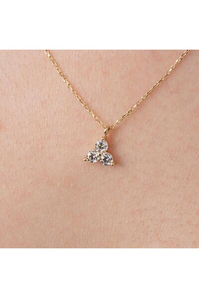FasekGold Altın Kolye - Üç Mini Taşlı 14 Ayar Altın Kolye