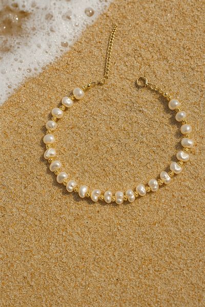 SEZİNİN TAKI DÜKKANI Elegant Pearl Beaded Summer Anklet