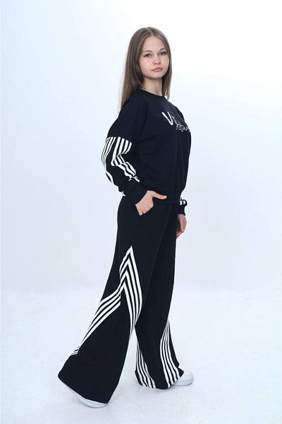 Asortix Girl's 100% Cotton Striped Oversize 2 Thread Bottom & Top Tracksuit Set-305