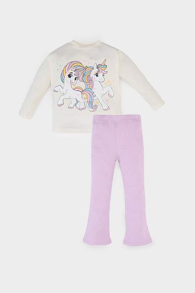DeFacto 2-teiliges Set für Babys, Mädchen, Einhorn, bedruckt, langärmeliges T-Shirt, spanische Leggings, E5558A525SP