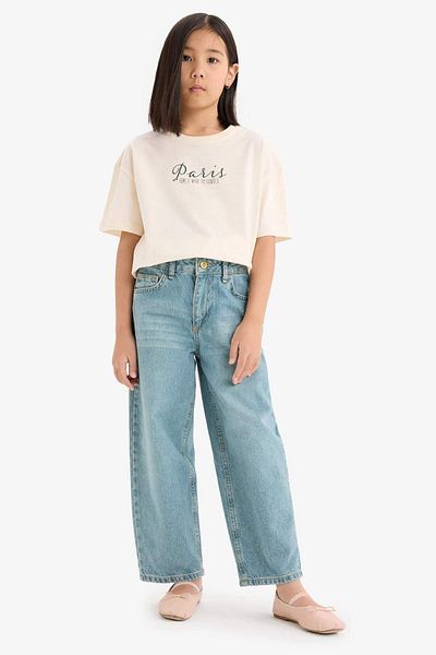 DeFacto Girl's Oversize Wide Fit Crew Neck Back Printed Short Sleeve T-Shirt E0367A825Sm