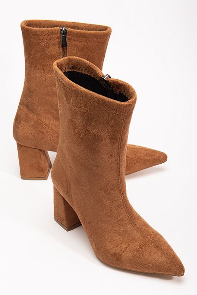 bakacstore Cizme de damă din piele intoarsa maro cu toc mediu