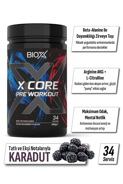 Bioxlab Preworkout Karadut Aroma 450 gr 34 Servis Pre-workout Shaker Hediyeli