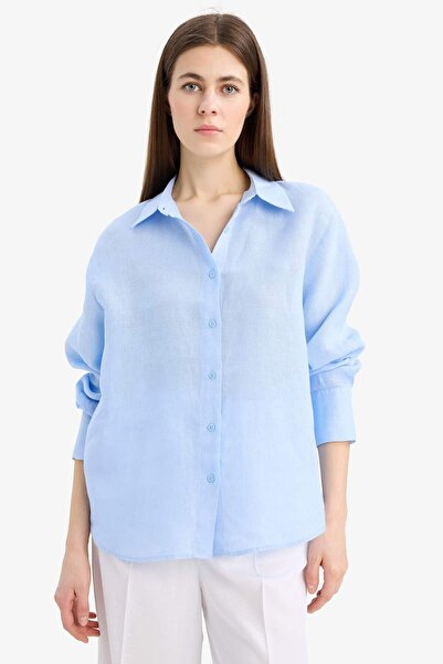 DeFacto %100 Keten Oversize Geniş Kalıp Uzun Kollu Gömlek Z6638AZ25SP