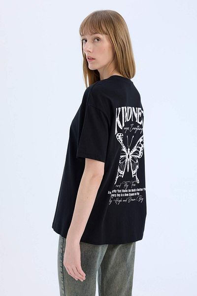 DeFacto Oversize Wide Fit Crew Neck Back Printed Short Sleeve T-Shirt D9613Ax25Sm
