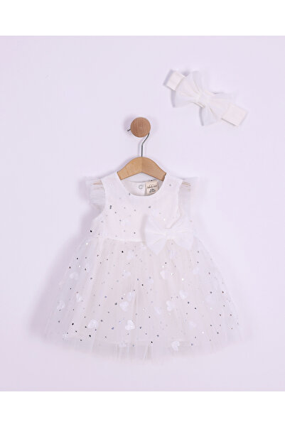 Serkon BABY Flying Hearts Bandana Bow Shiny Special Day Baby Girl Dress