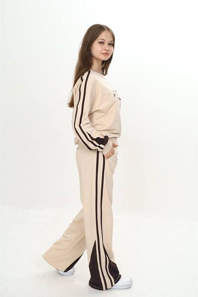Asortix Girl's 100% Cotton 2 Thread Garnished Striped Horse & Top Tracksuit Set – Double Color Bottom Top Set-297