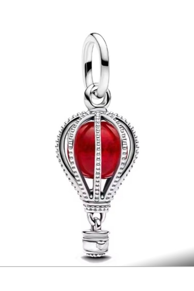 POSEİDONS JEWELLERY Sıcak Hava Balonu Murano Camı Kırmızı Sallantılı Gümüş Charm
