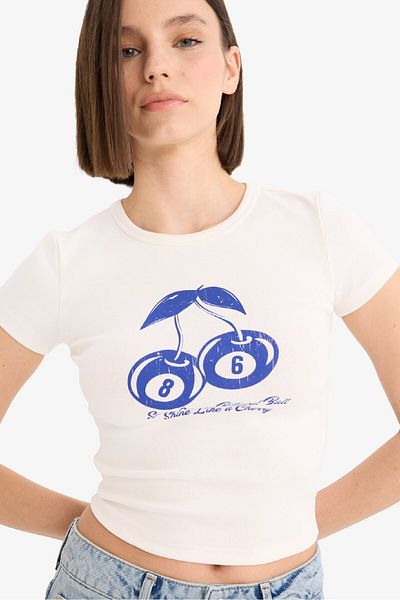 DeFacto Tricou cu mânecă scurtă cu nervuri imprimate cu decolteu rotund E8476AX25SP