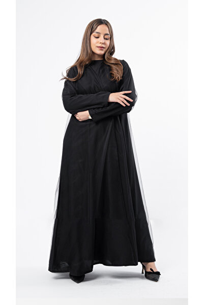 outline Black tulle chiffon abaya with a charming design