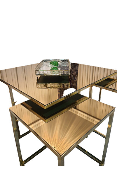 Ekübya Home Gold Aynalı Gold Ayaklı 4 Zigonlu Orta Sehpa