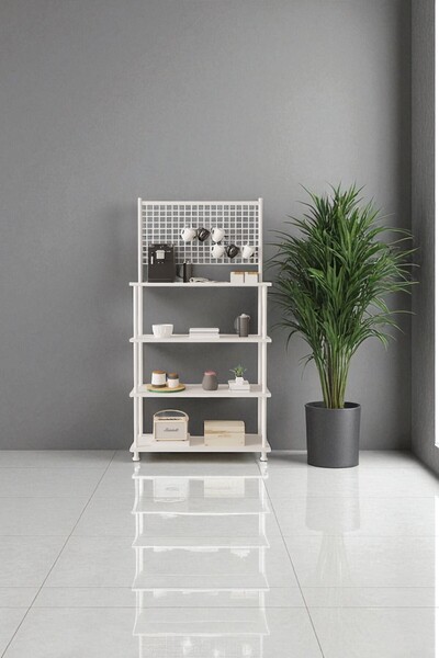 Mobitopya Çevir Kur Beyaz 4 Raflı Kahve Köşesi Dolabı | Mutfak Düzenleyici, Stand, 71x167x35 Cm