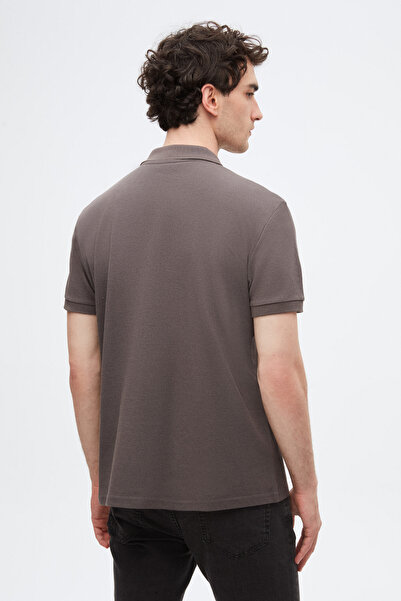 D'S Damat Regular Fit Anthracite Pique Textured 100% Cotton Non-Curling Polo Neck Embroidered T-Shirt