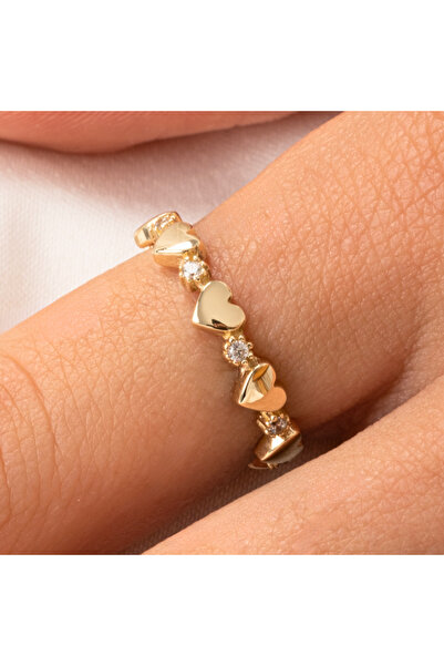 FasekGold Kalp Sadakat Yemini (pırlanta)taşlı 14 Ayar Altın Sıralı Alyans Yüz...