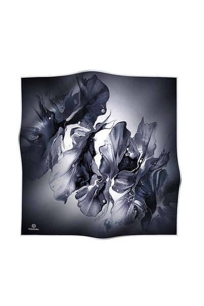 Vissona 100% Twill Silk Tie Dye Floral Pattern Μαύρο - Ασημί Χρώμα 90x90 Φουλάρι Σχήμα Φύτευσης: Ράψιμο στο χέρι