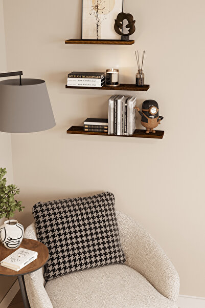 dekor fim DF05102BR 3'lü Dekoratif Raf Duvar Rafı