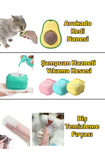 rianka 1 Piece Catnip Avocado Catnip Shampoo Tank Washing Pouch Cat Teeth Cleaning Brush Set