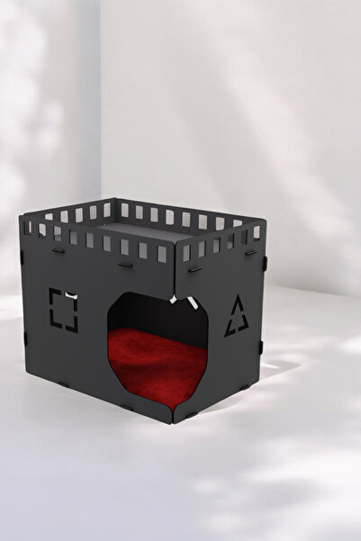 Evene Kedi Evi Kedi Yuvası Kedi Kulübesi Ahşap Kedi Evi Büyük Kedi Evi Model 2 Siyah