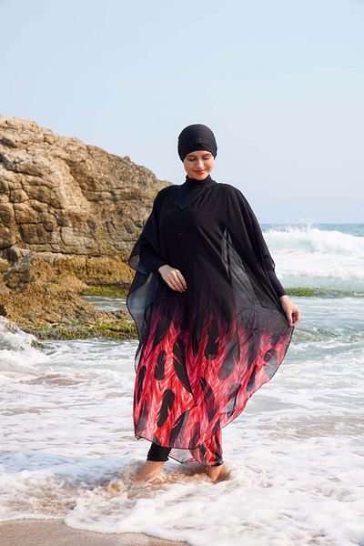 vawensea ملابس السباحة النسائية الحجاب مع لوحة ريشة حمراء منقوشة صوفية واحدة