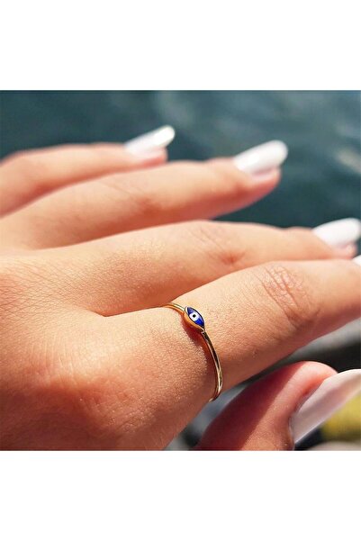 FasekGold Mineli Altın Yüzük - 14 Ayar Altın Lacivert Mineli Minimal Göz Yüzü...