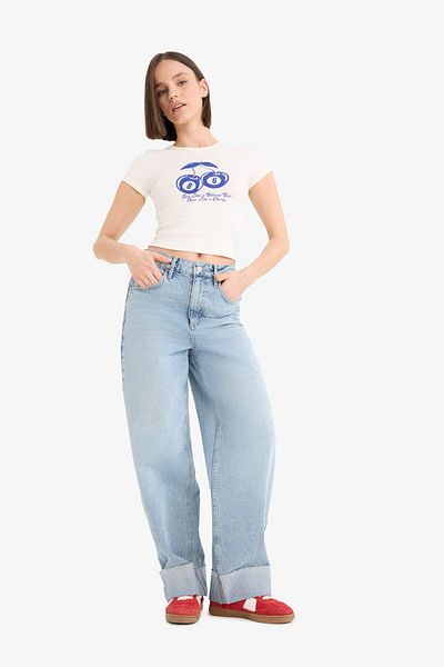 DeFacto Tricou cu mânecă scurtă cu nervuri imprimate cu decolteu rotund E8476AX25SP