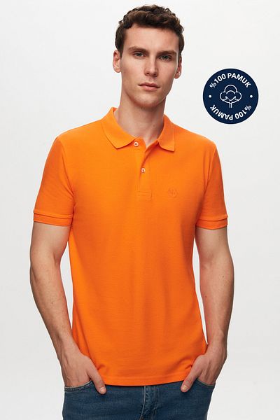 D'S Damat Тениска с бродирана поло яка Ds Damat Regular Fit Orange, 100% памучен материал, дълготрайна, без накъдряне