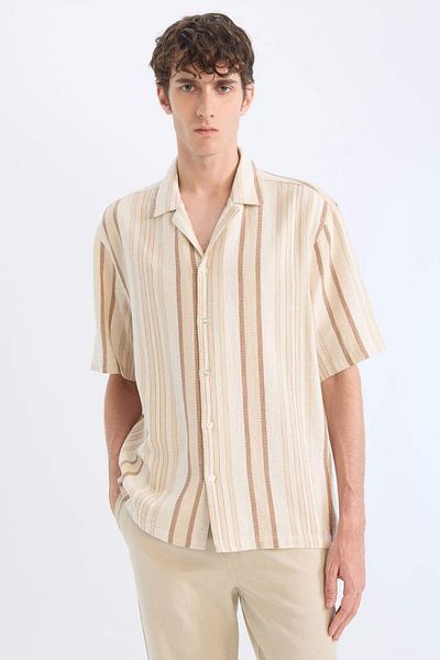 DeFacto 100% Cotton Relax Fit Polo Neck Striped Summer Short Sleeve Shirt D7459Ax25Sp