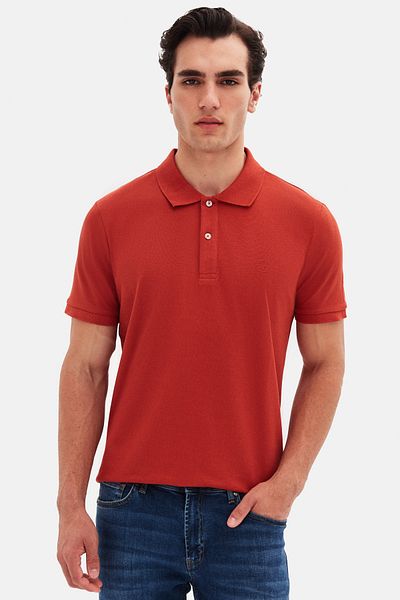 D'S Damat Ds Damat Regular Fit Cinnamon 100% βαμβακερό μπλουζάκι με κέντημα με γιακά πόλο μακράς διαρκείας