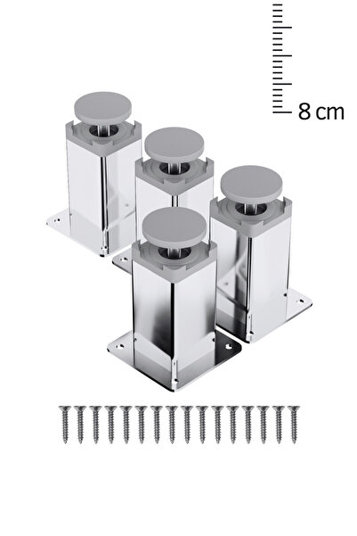 wooden lane studio Metal Mobilya Ayağı 8 Cm Ayna Krom 4’lü Set – 40x40 Kare P...