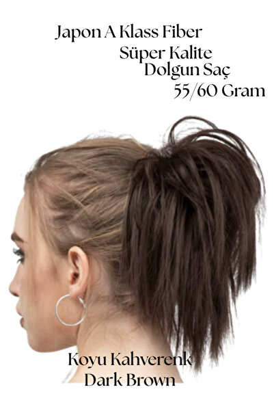 YARAT Toka Lastikli Koyu Kahverenk Saçlı Süper Kalite Dolgun Topuz Peruk Post...