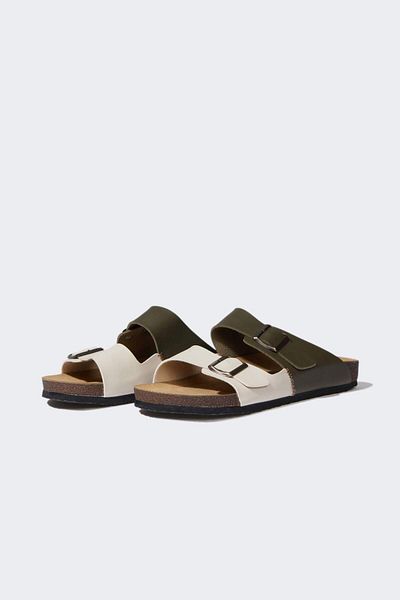 DeFacto Men's Flat Sole Double Banded Faux Leather Slippers C3754Ax25Hs