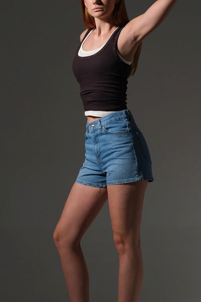 Maule Women's Mini Jean Shorts, High Waist, Zipper, 5 Pockets 100% Cotton Denim Jeans @Potenza